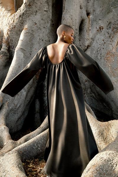 Aurora Dress | Dark Olive Satin