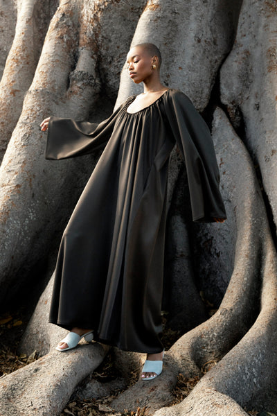 Aurora Dress | Dark Olive Satin