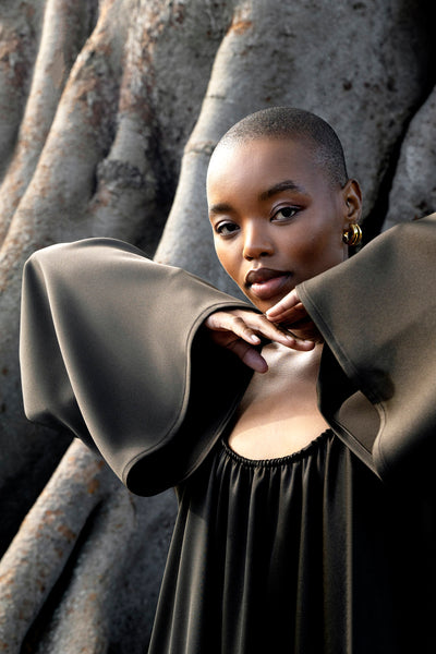 Aurora Dress | Dark Olive Satin
